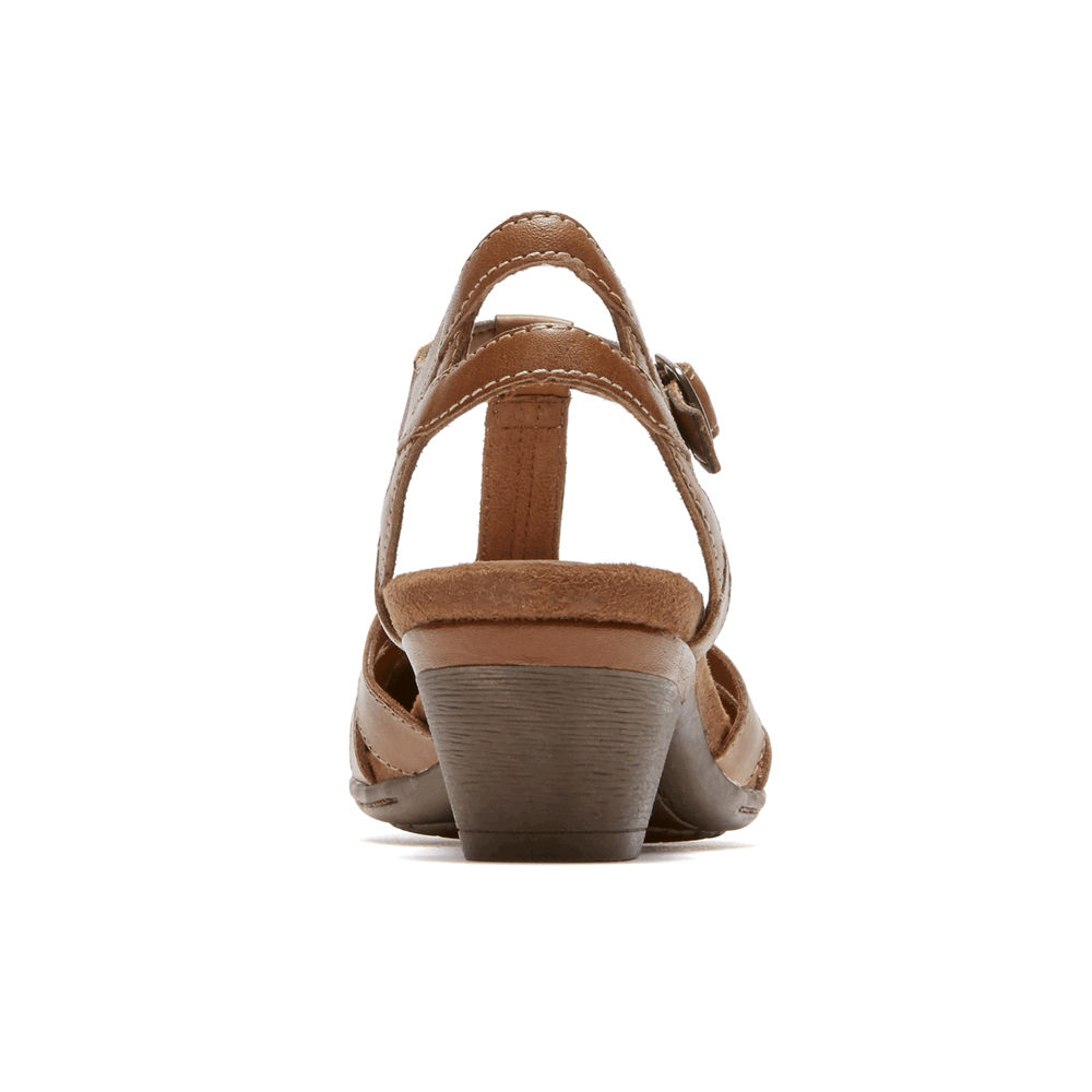 Sandálias Rockport Mulher Marrom - Cobb Hill Aubrey T-Strap - 21395JTUQ